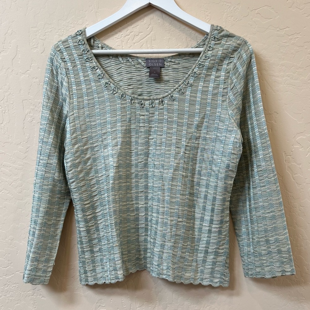 100% Silk Sigrid Olsen Green Top